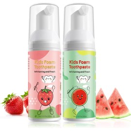Foam Toothpaste Kids,Toddler Toothpaste with Low Fluoride & Natural Formula to Reduce Plaque, Kids Toothpaste for U Shaped Toothbrush for Children Ages 3 Plus (120 ML, Strawberry & Watermelon)