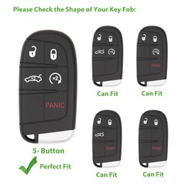 Aoocar Leather Key Fob Cover, Compatible with Jeep Grand Cherokee Renegade Compass Chrysler Dodge RAM Durango Challenger Journey Dart Fiat, No Screw Design Key Holder Protector (Black)