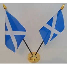 Scotland St Andrews Cross Saltire Scottish 2 Flag Desktop Table Centrepiece Display With Gold Base