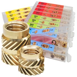 EEEEE M2 M2.5 M3 M4 M5 M6 (350pcs) Metric Threaded Inserts for Plastic Heat Set Insert Knurled Nut Insert Threaded Brass Insert Assortment Kit for 3D Printing Injection Molding Press Thread Nuts