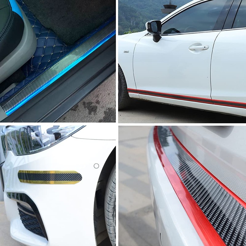 ETOPARS Car Door Sill Protector Strips Carbon Fiber Silver Auto