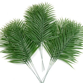 CLONG CLONG 12pcs Artificial Palm Leaves Tropical Plants Faux Fake Palm Fronds Plant (Green)