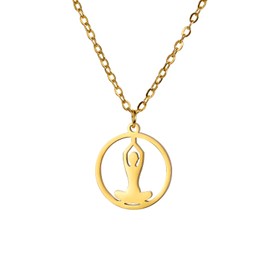 UNIFT Hindu Yoga Meditation Necklace for Women Stainless Steel Cross Legged Hands Together Meditation Pose Pendant Necklace Inspirational Gifts (gold)