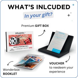 WONDERBOX AMC Movie Night Experience for 2, Gift Box with 2 Movie Tickets and 2 Popcorn, Valid at 550 Locations