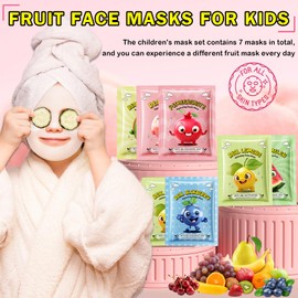 LZXLUKGIR 7 Pack Kids Face Masks Spa,Fruit Face Masks Skincare for Kids,Moisturize Facial Mask for Women Skin Care,Christmas Birthday Gifts for Teen Girls,Suitable for All Skin Types