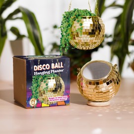 Bubblegum Stuff - Gold Disco Ball Hanging Planter - Hanging Basket for Indoor Plants, Gold Chain, Gold Rim, Herb Planter, Hanging Plant, Boho Decor - Hanging Plant Pots - Room Decor 4 inch