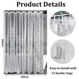 Shower Curtains Mould Proof Resistant, PEVA Waterproof Heavy Duty Bathroom Curtains, Liner 3D Effect Clear Pebble Shower Curtain with 12 Hooks, 180 x 200 cm, Cobblestone