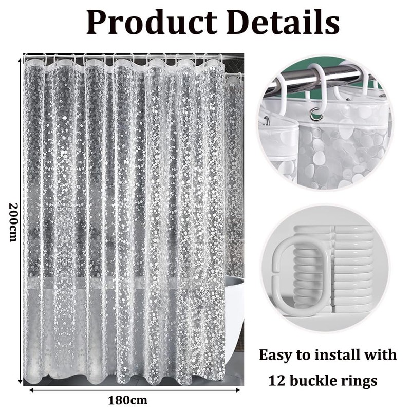 Shower Curtains Mould Proof Resistant, PEVA Waterproof Heavy Duty Bathroom