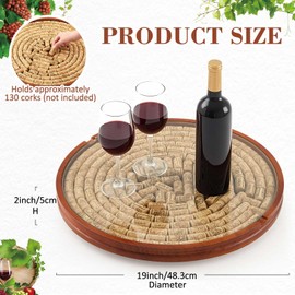 Maxdot Wine Cork Holder Decorative Christmas Wine Lover Creative Gift Wooden Lazy Susan for Countertop with Glass Protective Cover Can Store 130 Corks Stoppers Display Kitchen Bar Table Centerpieces