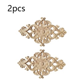 Dzsomt Wooden Ornament 2 Pieces Ornaments for Furniture Wood Carved Furniture Appliques Carving Ornament Applique Frame Ornament Wall Ornaments Wooden Applique Ornament Onlay Applique Frame