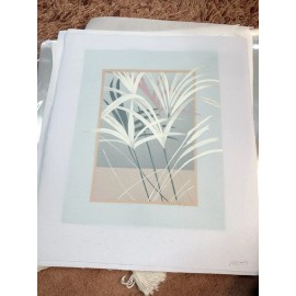 Still Life Pastel Grass Fern Painting On Canvas 11.5x13.75 8x10 80s Pink White