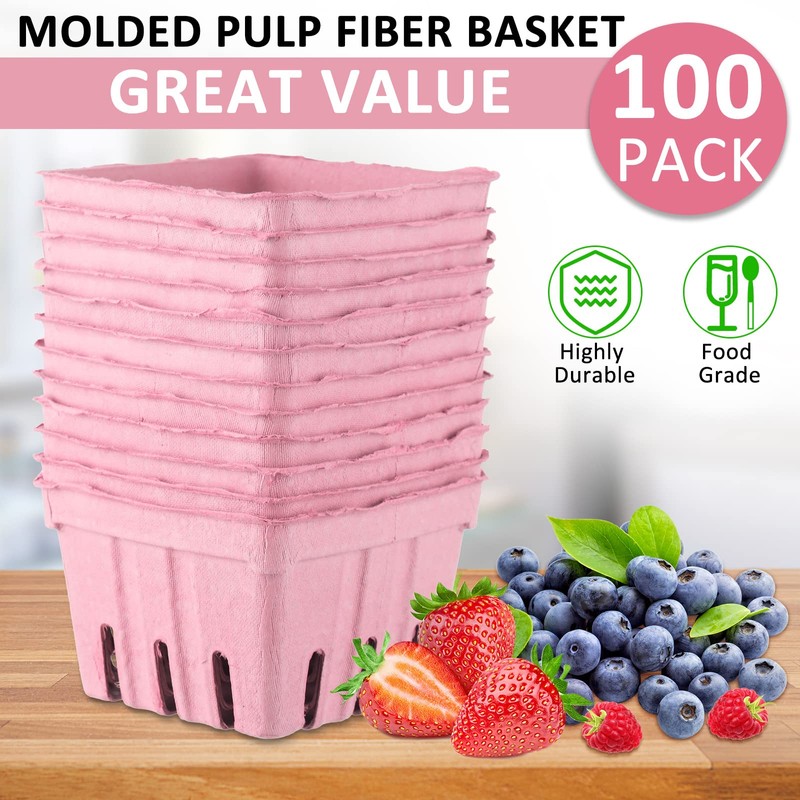 Amyhill 100 Pack Pink Pulp Fiber Berry Basket Set Include