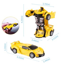 Highttoy Transforming Toy Car for Kids Age 3-7,Inertia Car Toy for 3 4 5+ Year Old Boys Transforming Robot Toys for Kids Friction Powered Robot Car Toy Gifts for Boys Girls Age 3+ Yellow