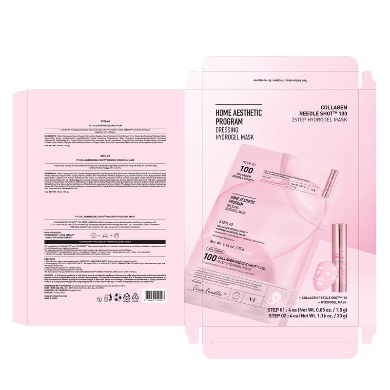 VT COSMETICS Collagen Reedle Shot 100 2-Step Hydrogel Mask(34.5gx4ea), Intensive