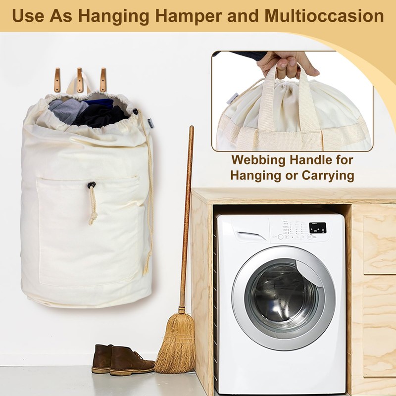 Laundry Bag Backpack, Canvas Laundry bag with Straps & Large