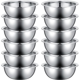 Pinkunn 12 Pcs Stainless Steel Mixing Bowls, Nesting Metal Salad Prep Bowls Bulk Reusable Baking Food Container Large Medium Small for Kitchen Hotel Restaurant Cooking, Silver (10.2 x 3.26 Inch)