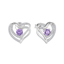 Starchenie Heart Stud Earrings 925 Sterling Silver Birthstone Earrings Jewelry for Women, gemstone, cubic-zirconia