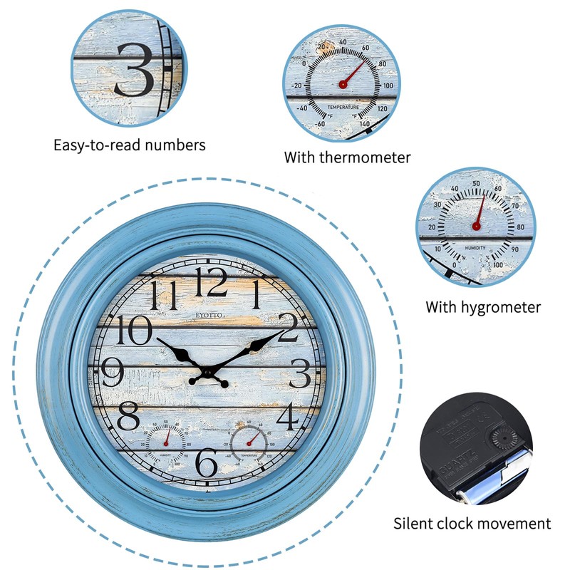 eYotto 18 Inch Large Indoor Outdoor Wall Clock Waterproof with