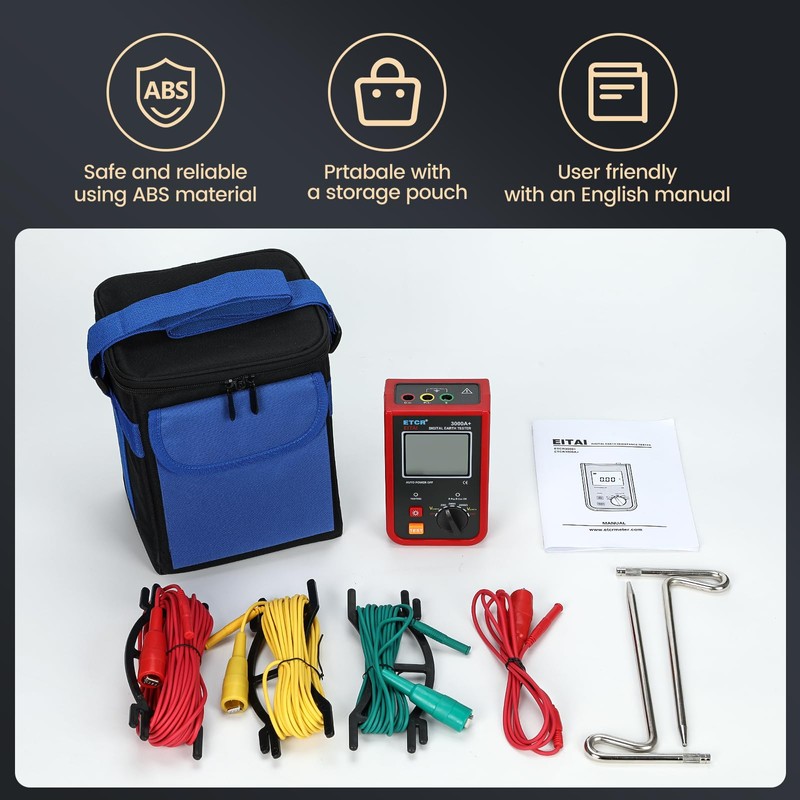 EITAI3000A+ Digital Ground Resistance Meter Tester 0-2kΩ, 0-200V, Manufacturer Direct