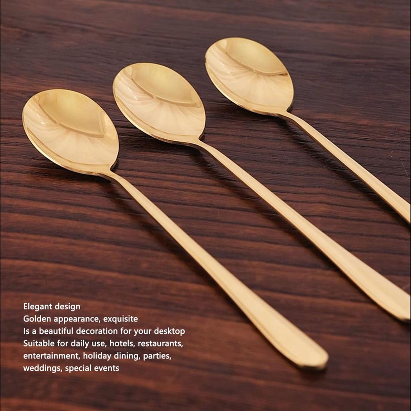 Gold Soup Spoon, Brass Long Handle Mixing Spoon Dessert Spoon
