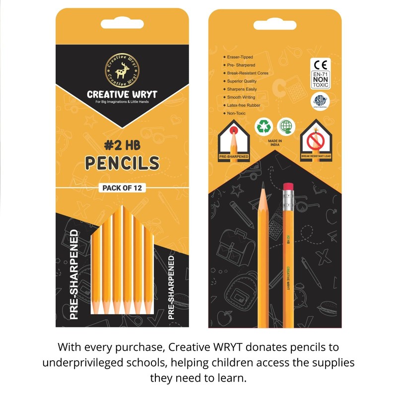 Creative WRYT Wood-Cased #2 Pencils 12 Pack, Pre-sharpened, HB Lead
