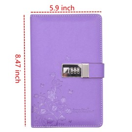 JunShop Lock Diary Combination Locking Journal Locked Notebook Writing Notebook A5 Planner Agenda Personal Notepad Purple