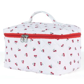 Makeup Bag for Women, Wide-open Easy to Take, Convenient to Carry, Toiletry Cosmetic Skincare, Quilted Travel Pouch Case, Purse Organizer Large