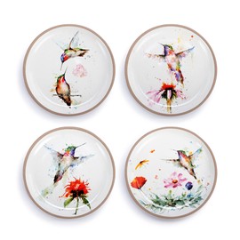 DEMDACO Watercolor PeeWee Birds 6.5 inch Stoneware Appetizer Plates Set of 4