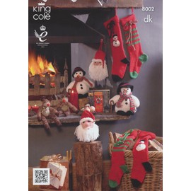 King Cole DK Christmas Knitting Pattern Snowman Rudolph Santa Head & Stockings