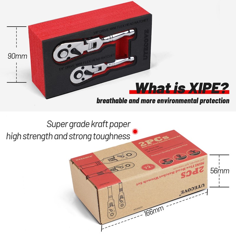 UYECOVE 1/4 3/8 Inch Drive Stubby Ratchet Set, Flex Head