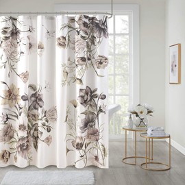 Madison Park Cassandra Cotton Percale Bathroom Shower, Printed Floral Design Modern Shabby Chic Privacy Bath Fabric Curtains, 72"x72", Blush (MP70-6717)