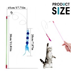 2Pcs Feather Teaser Cat Wand Toy, Cat Feather Toys, 30cm Interactive Cats Catcher and Exerciser Wand, Cats Teasing Sticks with Bells and Feathers for Catss & Kittens Indoor Playing & Exercising