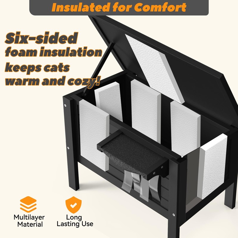 Weatherproof Outdoor Cat House, Feral Cat Shelter, 100% Insulated Foam,
