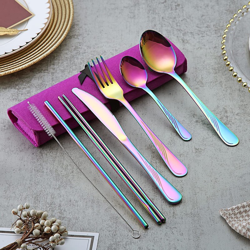 Evanda Portable Utensils, Travel Camping Cutlery Set, Stainless Steel Flatware