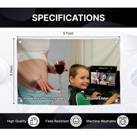 3x5 Feet Fun Flag Wall Decor with "No it Doesn't Affect My Baby, 20 Years Later" Four Brass Grommets - Colored Single Sided Funny Flags for Bedroom - Polyester Room Flags - Tapestry for College Dorm