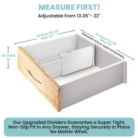 RAPTUROUS Adjustable Drawer Dividers, 8" Tall, Expandable 13.35-22", 4-Pack, Non-Slip for Deep Drawers in Kitchen, Bedroom, and Closet (White)