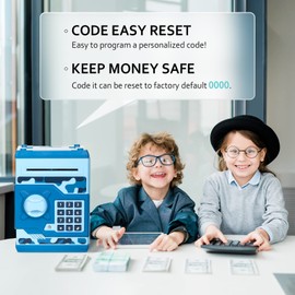 ATM Piggy Bank for Boys Girls, Vcertcpl Mini ATM Coin Bank Money Saving Box with Password, Kids Safe Money Jar for Adults with Auto Grab Bill Slot, Great Gift Toy Bank for Kids(Camouflage Blue)