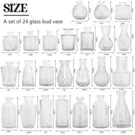Set of 24 Glass Bud Vase Set, Small Vintage Clear Flower Vase Centerpieces for Table Bulk Cute Rustic Style Mini Vase for Home Decor Wedding Baby Shower Birthday Party