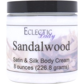 Eclectic Lady Sandalwood Satin and Silk Cream, Body Cream, Body Lotion, 8 oz - Shea Butter, Aloe, Silk Amino Acids, Vitamin E, Phthalate-Free, Handcrafted in USA - Perfect For Women
