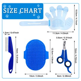 4 Pieces Rabbit Grooming Kit with Rabbit Grooming Brush, Pet Hair Remover, Pet Nail Clipper, Pet Comb, Pet Shampoo Bath Brush with Adjustable Ring Handle for Rabbit, Hamster, Bunny (Blue)