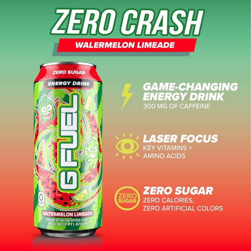 G Fuel Energy Drink, Watermelon, Sugar Free Beverage with 300mg