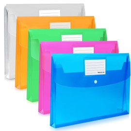 5 Pack Large-Capacity Colored Transparent Document Folders/TFDLCG zm Plastic Envelope with snap Closure/Poly Envelopes,A4 Letter Size(13"×9.5") for School Home Office,Assorted Colors