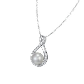 kissdove White Pearl pendant Necklace Sterling Silver Infinity Symbol Cubic Zirconia Pendant Necklace Fine Jewelry best for Women Graduation Gifts and Mother's Birthday 0.124 oz