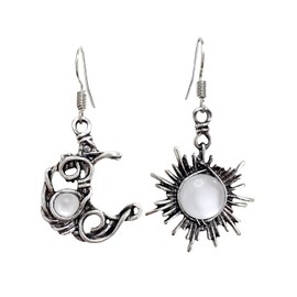 GBAHFY Opal Sun and Moon Dangle Earrings Asymmetry Moonstone Earrings for Women (White)