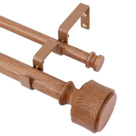 Wolistsa Wood Double Curtain Rods for Windows 72 to 144 Inch, Adjustable Decorative 1" Long Boho Heavy Duty Dual Curtain Rod, Farmhouse Double Drapery Pole with Modern Wood Grain Annual Ring Finial