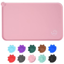 Juqiboom Silicone Waterproof Dog Cat Pet Feeding Mats, Non Slip, Easy Clean Pet Dog Cat Bowl Mats Placemat (18.5" x 11.5") Pink