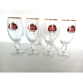 Stella Artios Belgium Set of 4 Beer Glasses with Faux Gold Trim Never Used