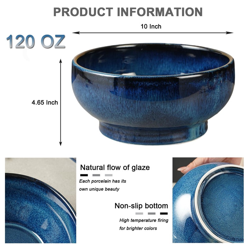 STE-CER Extra Large Salad Bowl,Decorative Fruit Bowl,Kitchen Ceramic Bowl for
