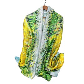 Shanlin Bufandas largas de satén floral para mujer en caja de regalo, (pond), Grande