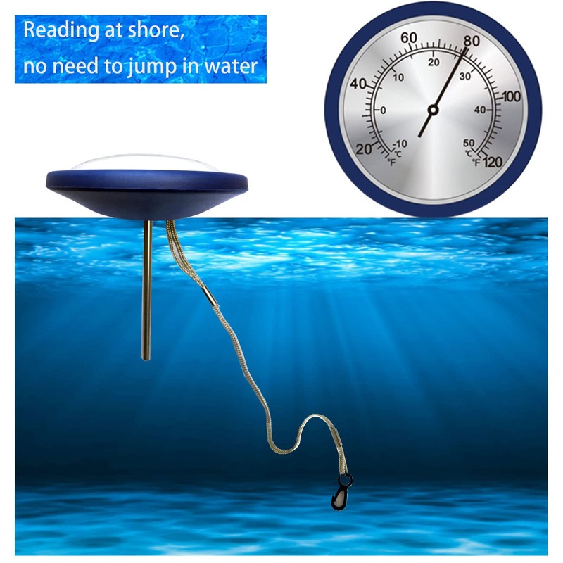 Floating Pool Thermometer Easy Read with String, IPX7 Waterproof, No